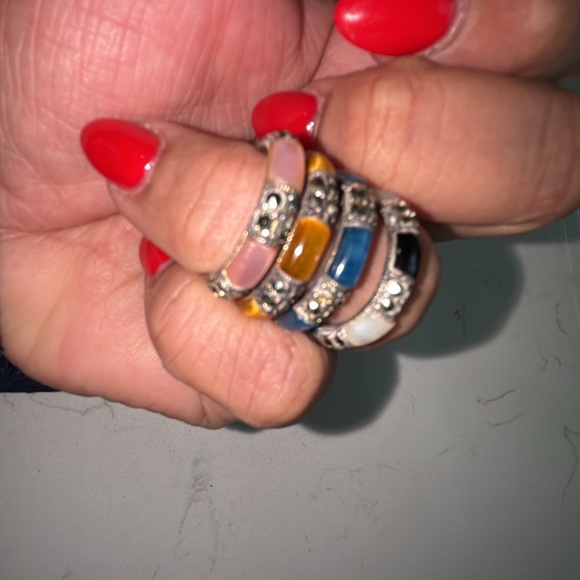 Stackable Multicolor Gemstone Sterling Silver Rings - Picture 14 of 16